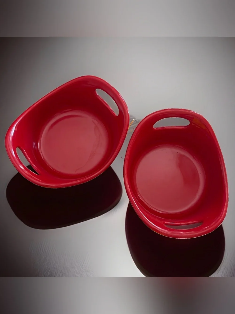 Rachael Ray Bright RED, 12 Ounce Oval Baking Serving Dish SET OF 2! Handle Cuts